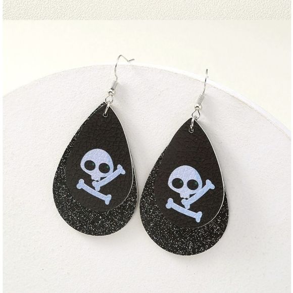 boutique Jewelry - NEW SKELETON CROSS BONES GLITTER HALLOWEEN EARRINGS #H15